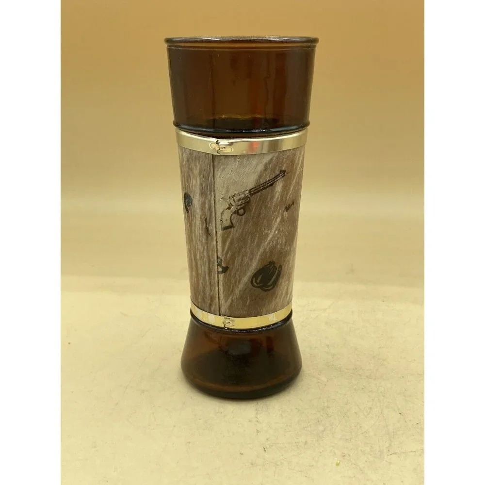 Siesta Ware Vintage MCM Western Tiki Barware Walnut Sleeve Beer Glass & Mug